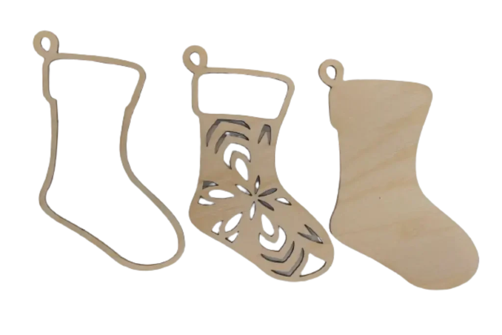 Stocking 3D Laser Cut Ornament – Baltic Birch Wood Craft Supplies