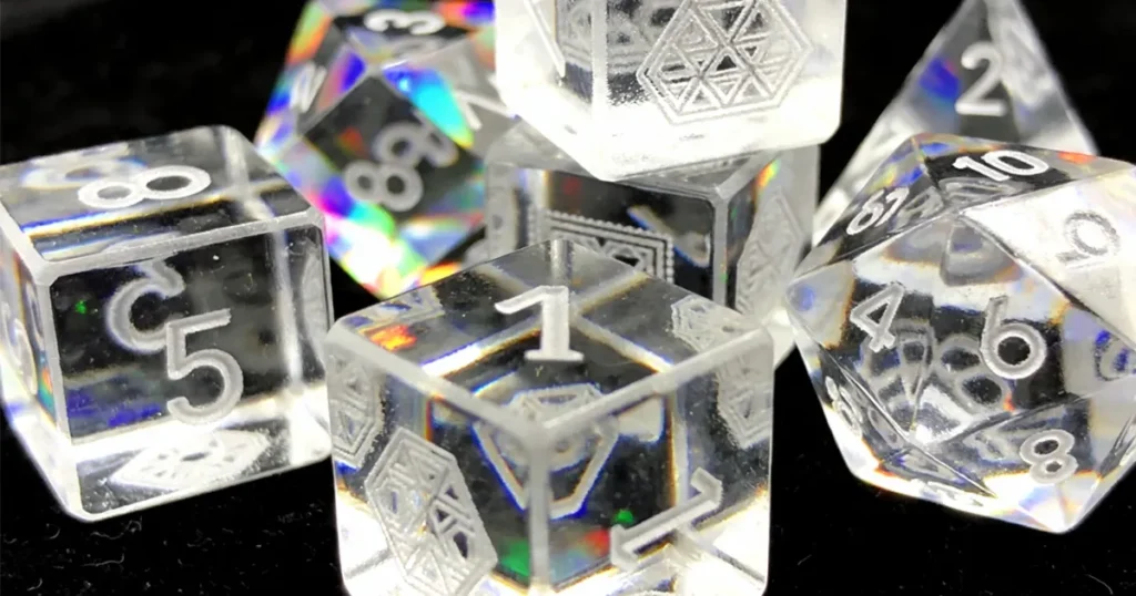 custom 3d printed crystal dice, transparent dice