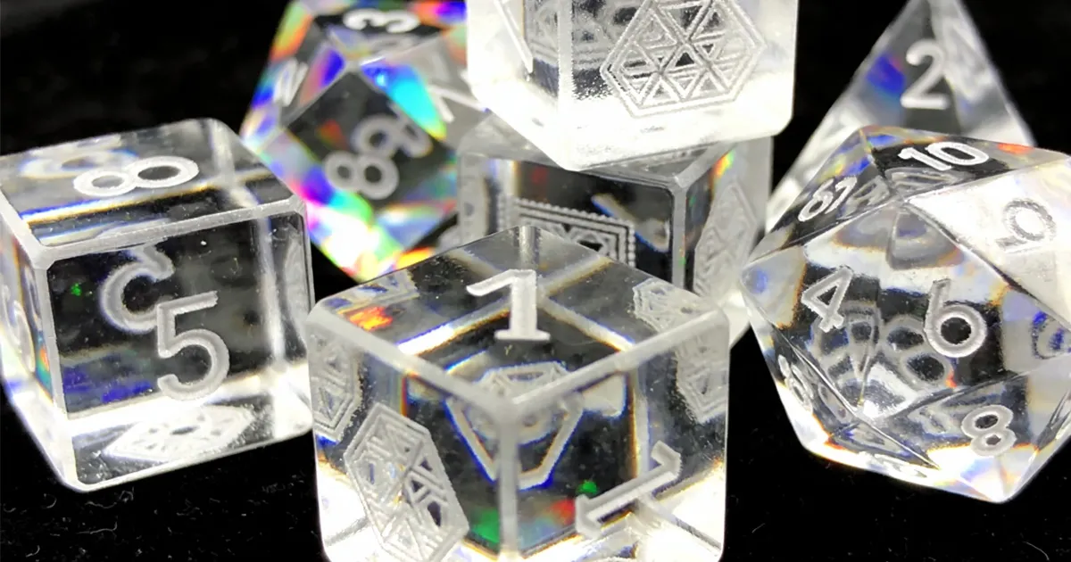 custom 3d printed crystal dice, transparent dice