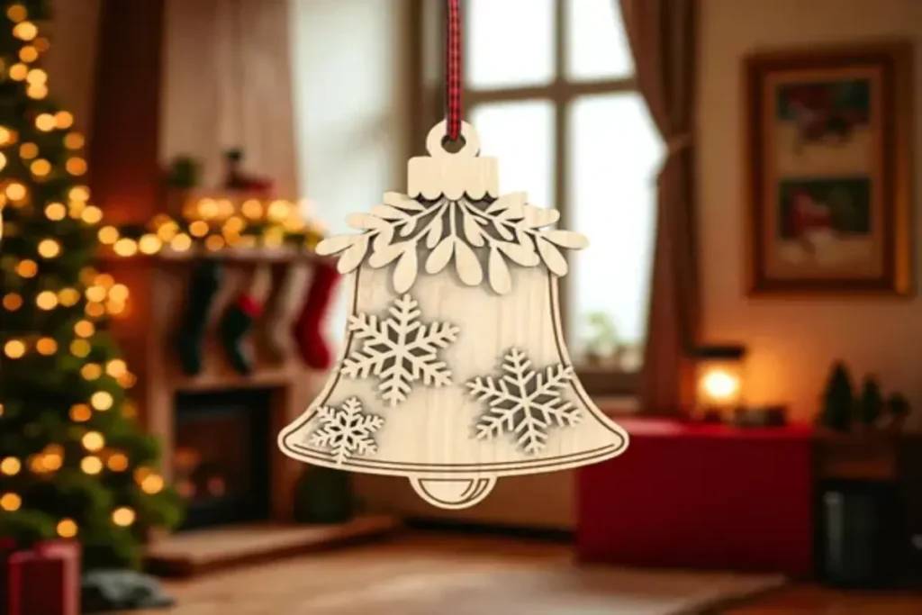 Christmas Bell Ornament Cut File SVG, Snowflake Bell