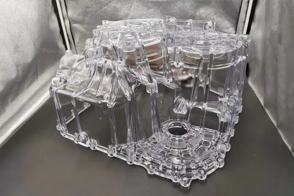 Transparent 3D printed part demonstrating clear resin transparency and optical visibility